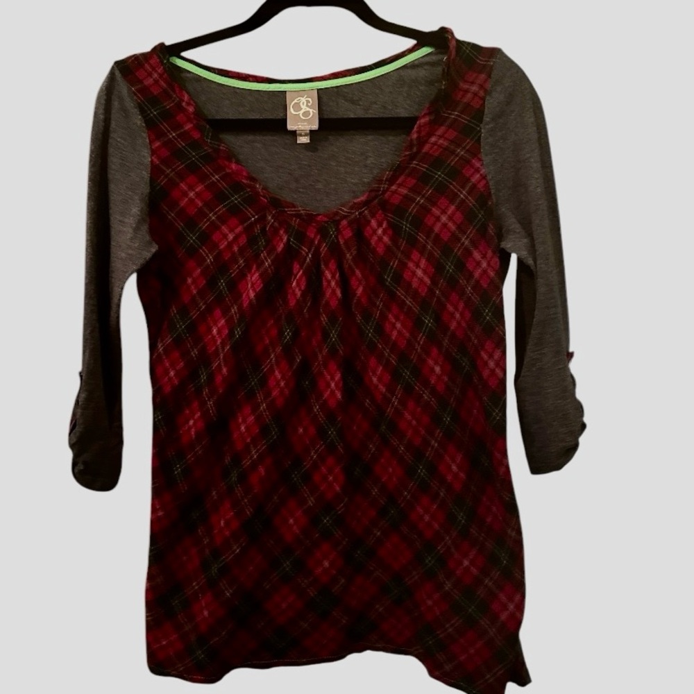 Anthropologie Red Ruched Blouse with 3/4 Sleeves